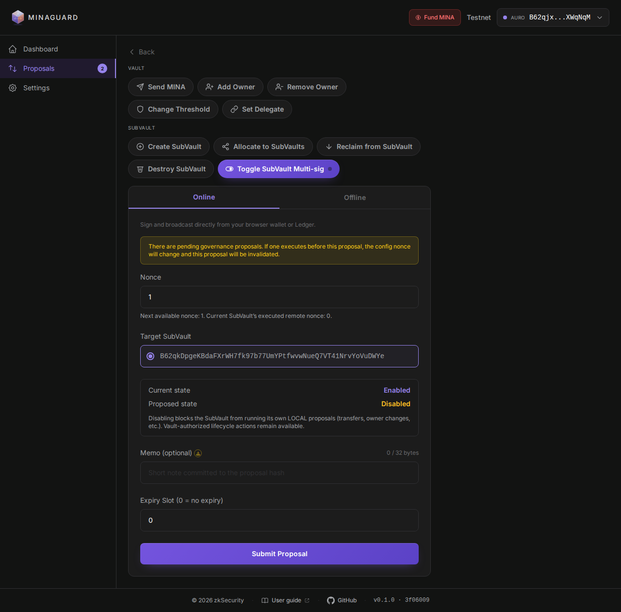 Toggle SubVault Multi-sig form